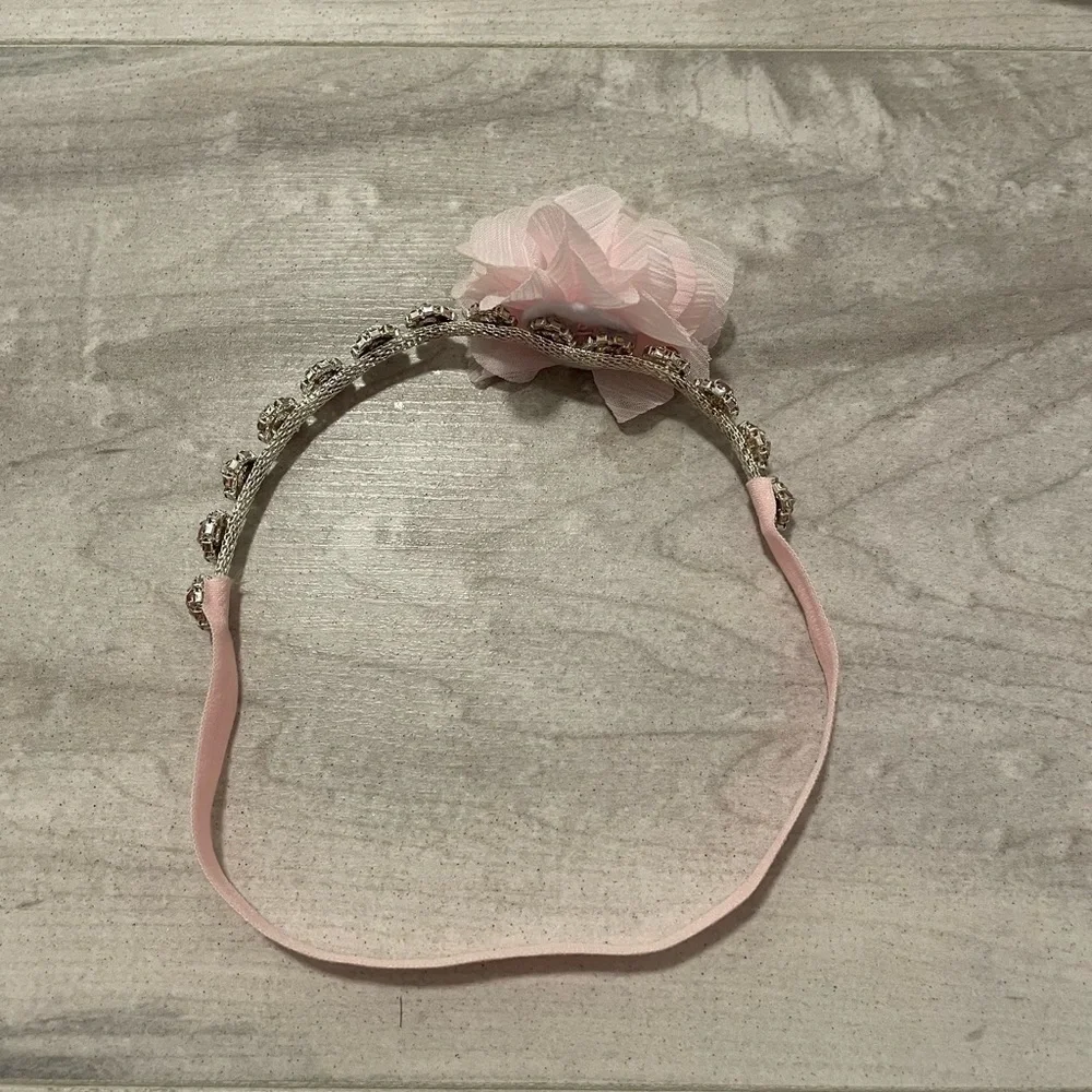 The Tiny Blessings Boutique Pink Rhinestone Newborn Headband With Pink Flower